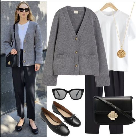 Grey Cardigan Outfit Winter, Grey Cardigan Outfit Work, Grey Cardigan Outfit Casual, Old Money Outfits Fall, Grey Cardigan Outfit, Outfits With Grey Cardigan, Cardigan Outfit, Classic Style Outfits, Capsule Outfits