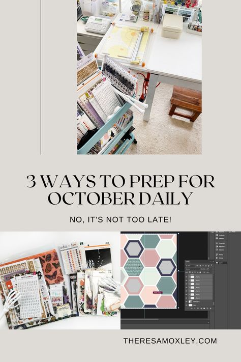 ***New Blog Post Alert!*** Hi friends, we are smack in the middle of October - and guess what?! It's not too late to start October Daily! Even if you haven't done a thing yet! Head over to my blog to find out how you can start any time. Today is the perfect day to join! #octoberdaily #theresamoxley #wordpressblog #scrapbooksupplies #scrapbookorganization #studiospace #digitalscrapbooking October Daily Scrapbook, Daily Scrapbook, First Day Of October, October Daily, Late To The Party, Scrapbook Organization, Can Organizer, The Perfect Day, New Blog Post