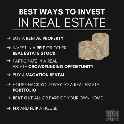 Best ways to invest in real estate  - buy a rental property - invest in a reit or other real estate stock - participate in a real estate crowdfunding opportunity - buy a vacation rental - house hack your way to a real estate portfolio - rent out all or part of your own home - fix and flip a house  #CostaBlancaNort  #DreamHome  #RealEstate  #Property  #HomeBuyers  #Investment  #LuxuryLiving  #BeachfrontProperty  #RetirementHome  #MediterraneanLiving  #Spain  #Expats  #InternationalLiving  #HomeSweetHome  #ParadiseFound  #DreamComeTrue How To Buy Property, Real Estate Business Asthetic, Buy A House Aesthetic, Real Estate Investing Aesthetic, Fix And Flip Houses Ideas, Property Investment Aesthetic, Real Estate Aesthetic, Fix And Flip, Job Aesthetic