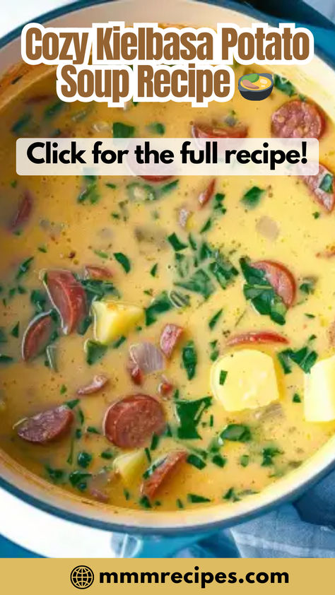 Thank you for joining me in the kitchen! This Kielbasa Potato Soup is pure comfort in a bowl. With hearty kielbasa, tender potatoes, and a creamy broth, it’s perfect for chilly days. Dive in and enjoy every spoonful! Kielbasa Spinach Soup, Kolbasa Soup Recipes, Kabasa Sausage Soup, Cozy Kielbasa Potato Soup, Cozy Potato Kielbasa Soup, Kabasa Sausage Potato Soup, Kielbasa And Potatoes Recipes, Polish Sausage Soup Recipes, Kielbasa And Potatoes Soup