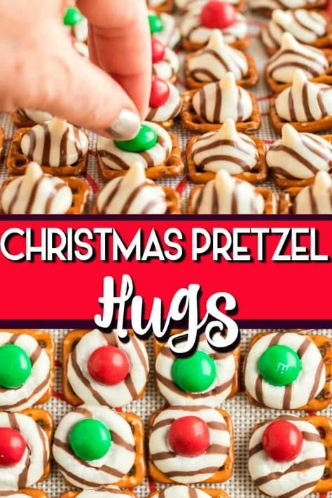 Christmas Pretzel Hugs, Ritz Cracker Toffee, Pretzel Hugs, Christmas Pretzel, Chocolate Hershey, Christmas Crunch, Easy Dessert Recipes Christmas, Christmas Pretzels, Pretzel Treats