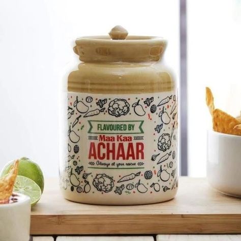 The Maa ka Achar ceramic Indian pickle jar is sure to take you down memory lane and is a great addition to your dining tableUntil at least the 90smost Indian households used to make their own pickles in the summer and store them in huge ceramic jarsWe recollect being mom's little helpers in the pickle making process and getting to savour the mangoes as they were being prepared for the picklesYou may also consider combining your order with the Chutney jar to save on the comboCapacity Chai Kettle, Pickle Making, Pickle Brands, Tiffin Lunch Box, Indian Ceramics, Natural Yoga Mat, Modern Bathroom Mirrors, Pickle Jar, Jar Decor