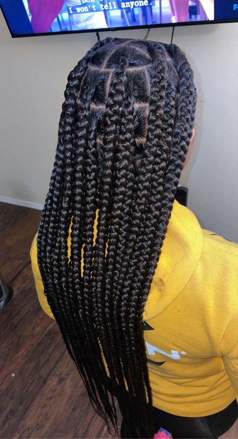 Large Traditional Box Braids, Large Long Box Braids, Medium Jumbo Knotless Box Braids, Medium Jumbo Box Braids, Knotless Jumbo Box Braids, Knotless Box Braids Jumbo, Large Box Braids Styles, Big Knotless Box Braids, Large Knotless Braids Hairstyles