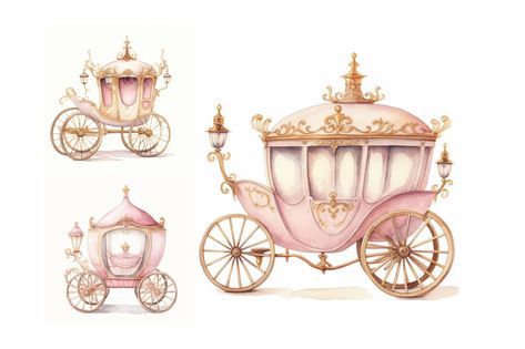 Carriage Drawing, Carriage Illustration, Fairytale Carriage, Royal Carriage, Princess Carriage, Cinderella Carriage, Baby Shower Art, Fairytale Princess