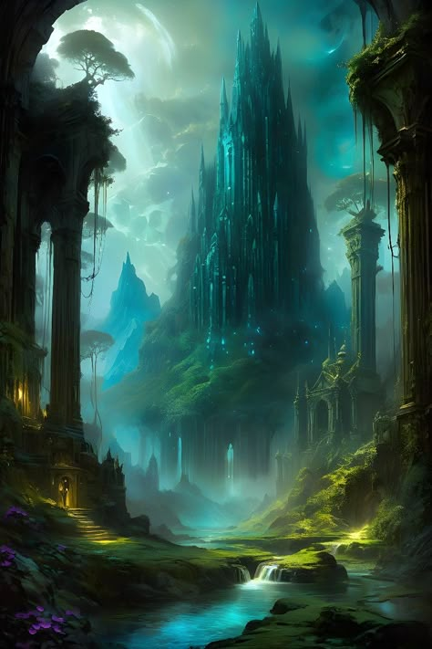 Enchanted Echoes, mystical fantasy wonderland kingdom Ai genereted  by DasAbra Fey Castle, Fae Kingdom, Forest Kingdom, Elven Forest, Fantasy Kingdom, Fantasy World, Homework, Enchanted, Fantasy Art