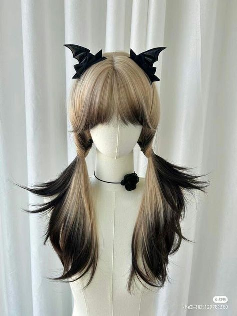 Cute Female Hairstyles, Spiky Pigtails, Soft Alt Aesthetic, Unique Anime Hairstyles, Black Blonde Highlights, Blonde Highlights Ombre, Oc Hairstyles, Oc Hair Ideas, Soft Alt