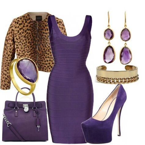 Purple AND Leopard Print Outfit. What more could a girl ask for?!?!? Purple And Animal Print Outfit, Tan And Purple Outfit, Purple And Leopard Outfit, Purple Gold Outfit, Brown And Purple Outfit, Purple And Gold Outfit, Purple And Black Outfits, Purple Dress Outfits, Leopard Print Outfit