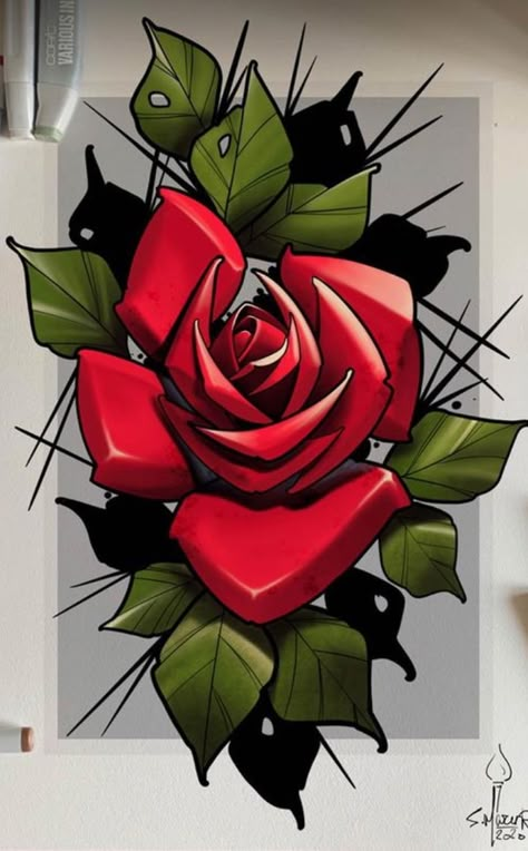 Neo Traditional Roses, Neo Traditional Art, Inside Of Arm Tattoo, Ink Tattoo Design, Skull Tattoo Flowers, Red Tattoo Ideas, Red Ink Tattoo, Rose Flower Tattoos, Rose Drawing Tattoo