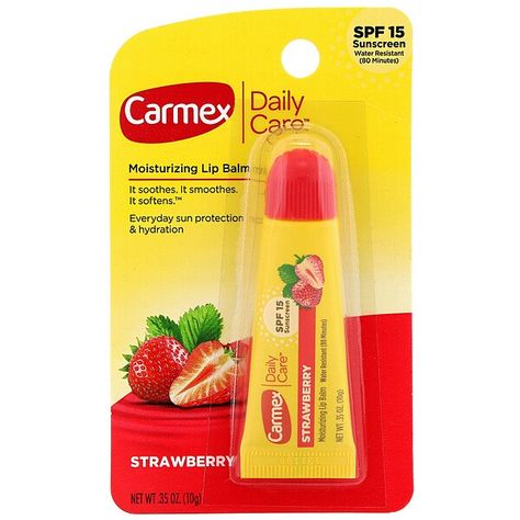 Carmex Strawberry, Carmex Lip Balm, Strawberry Lip Balm, Lip Balm Collection, Soften Lips, Flavored Lip Balm, Gloss Labial, Diy Lips, Moisturizing Lip Balm