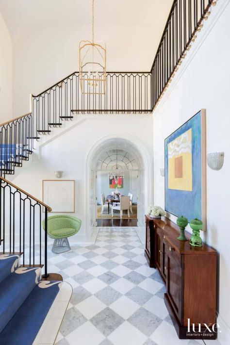 Designer Story: The Art Inspired World of Collins Interiors Collins Interiors, Oak Interior, Stair Gallery, Lan Can, Brown Furniture, Luxe Interiors, Entry Hall, Interiors Design, Living Room Flooring