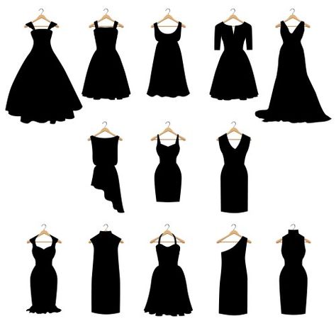 Silhouette of black party dress setflat design vector image on VectorStock Fashion Vector, Black Party Dress, Modern Flat, Black Party Dresses, Flat Vector, Black Party, Design Vector, Heel Shoes, Different Styles