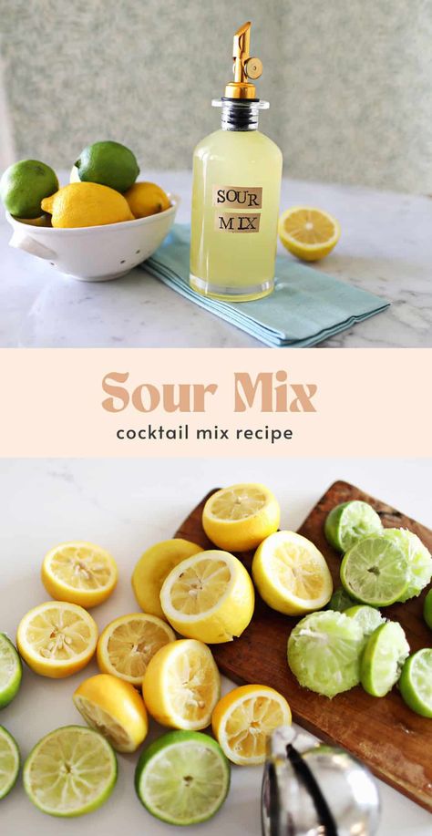 Homemade Sour Mix - A Beautiful Mess Sweet And Sour Mix Recipe, Homemade Sweet And Sour Mix, Sour Mix Recipe, Homemade Sour Mix, Homemade Margaritas, Lemons And Limes, Moonshine Recipes, Sour Mix, Mixed Drinks Alcohol