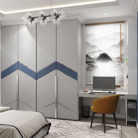 Nazrin Aliyeva on Behance Luxury Bedroom Cupboard Design, Designs On Wardrobe Doors, Furniture Laminate Ideas, Bed Rooms Door Design Modern, Wordrop Ideas Colour, Bedroom Laminate Design, Blue Wardrobe Design, Glossy Wardrobe Designs, Wardrobe Colour Ideas Bedrooms