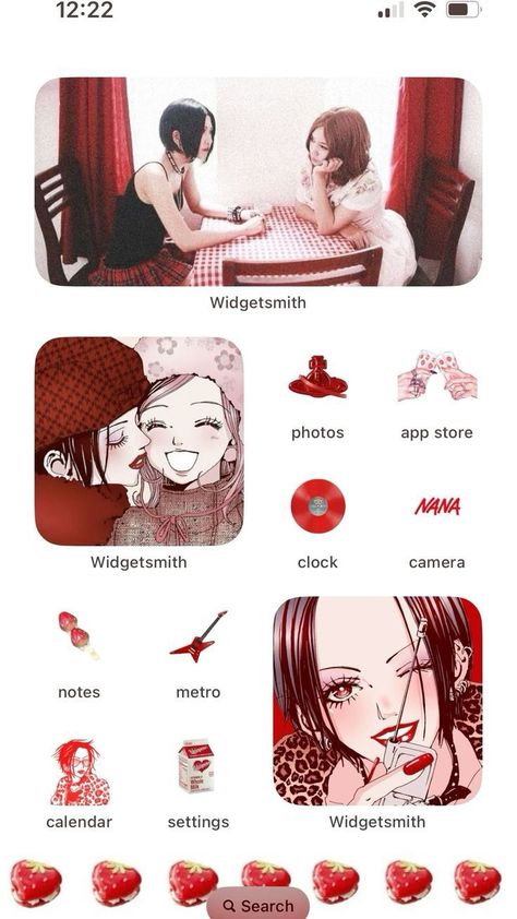 Nana Ios Layout, Nana Iphone Layout, Nana Homescreen Layout, Nana Phone Theme, Nana Phone Layout, Red Lockscreen Wallpaper, Red Theme Phone, Nana Layout, Nana Wallpaper Iphone