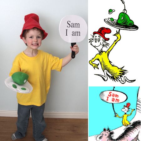 super #easy #DIY #Halloween #costume: I am Sam from Green Eggs and Ham! #Dr #Seuss Book Character Day For Boys, Diy Book Week Costumes, Sam I Am Costume, Book Week Ideas, Dr. Seuss Costumes, Story Book Costumes, Dr Suess Day, Kids Book Character Costumes, Seuss Costumes