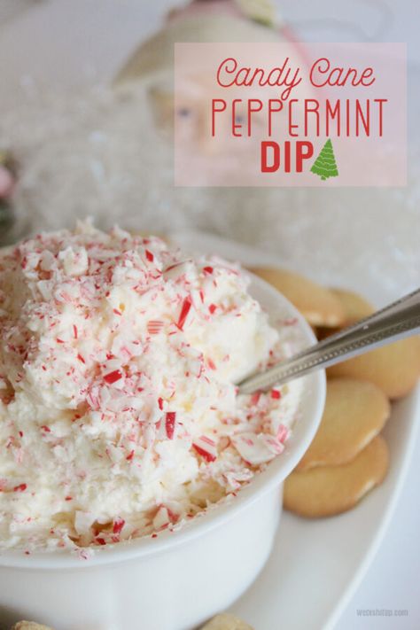 Peppermint Candy Cane Dip says Merry Christmas like no other. If you are having a Holiday Party or going to a pot luck, this fluffy dip with cream cheese, cool whip, and candy canes is so tasty. It's so quick and easy and everyone will love it. Candy Cane Dip, Cherry Cheesecake Dip, Chex Mix Christmas, Dip With Cream Cheese, Christmas Dip, Peppermint Recipes, Peppermint Cream, Cheesecake Dip, Peppermint Candy Cane