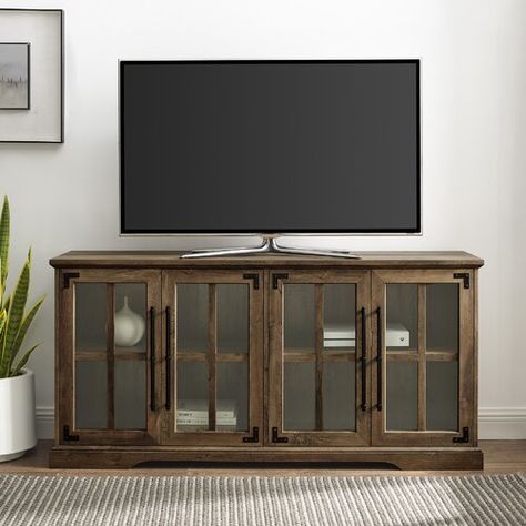 Ogilvy factory LLC 70'' H x 39.4'' W Steel Standard Bookcase | Wayfair.ca Farmhouse Tv, Tv Stand Designs, Tv Stand Cabinet, Farmhouse Tv Stand, Wooden Tv Stands, Tv Stand Console, Tempered Glass Door, Modern Tv Stand, Modern Tv