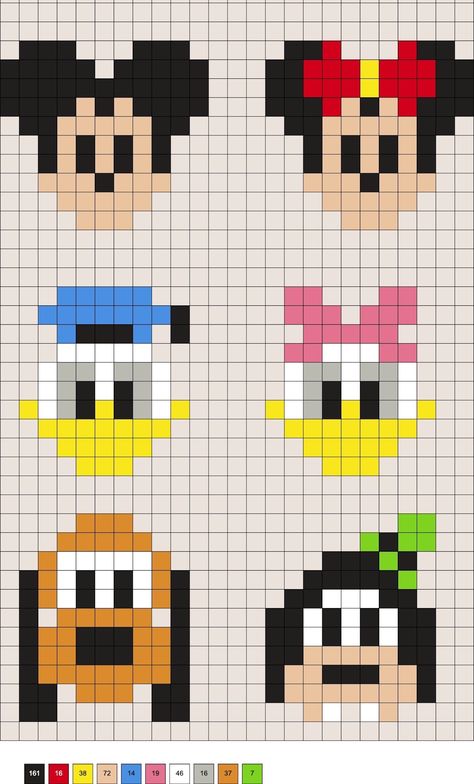 Pixel Crochet Pattern Disney, Perler Bead Ideas Disney, Small Disney Pixel Art, Perler Beads Mickey Mouse, Pixel Art Grid Disney, Pixel Disney Art, Best Friend Pixel Art, Minnie Mouse Perler Bead Pattern, Pearl Beads Pattern Disney