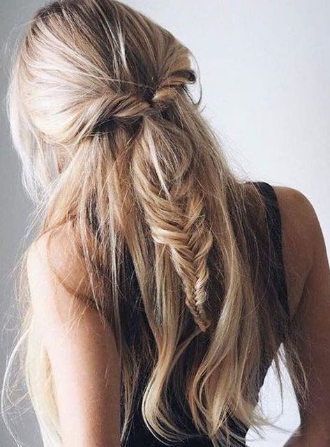 Long hairstyles: Half-up fishtail braid- CosmopolitanUK Half Pony Hairstyles, Half Pony, Blond Rose, Fishtail Hairstyles, Pony Hairstyles, Stunning Hairstyles, Hair Trim, Fishtail Braid, Bohemian Hairstyles