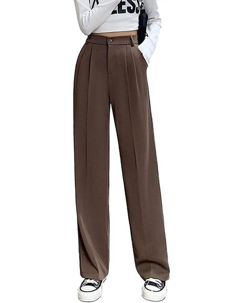 $13.67 Girls informal go well with pants excessive waist stable button down straight unfastened trousers brown 1915 pa... Check more at https://howcandothis.com/womenstyle/13-67-girls-informal-go-well-with-pants-excessive-waist-stable-button-down-straight-unfastened-trousers-brown-1915-pa/ Lounge Pants Womens, Women Trousers, Streetwear Pants, Overalls Pants, Loose Trousers, Suit Trousers, Straight Trousers, Casual Suit, Loose Pants