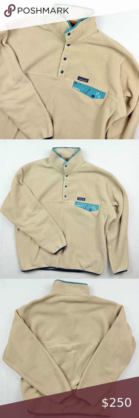 PATAGONIA Synchilla Snap T Viva Los Funhogs Fleece Size L Mens Beige Pullover Beige Pullover, Patagonia Synchilla, High Collar, Very Rare, Patagonia, Front Pocket, North Face, The North Face, Things To Come