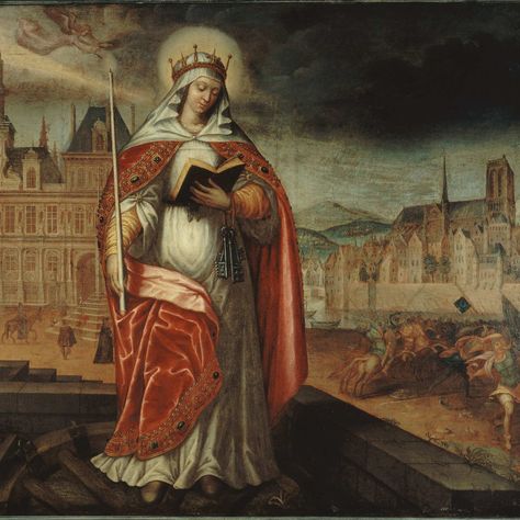 Learn about the Genevieve, an ordinary woman who became the patron saint of Paris. From her personal life, accomplishments, her influence on the King, and more. Saint Genevieve, St Genevieve, Trampoline Room, Musee Carnavalet, Empire Romain, Religious Paintings, Keyhole Hanger, Wall Frame, Wood Plaques