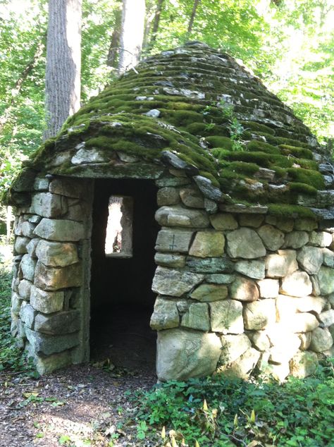 moss covered stone house at Pomerance, Cos Cob, CT Moss Covered House, Moss Covered Building, Natural Beehive, Stone Shed, Stone Age Houses, Root Cellars, Stone Structures, Stone Cabin, Circular Buildings