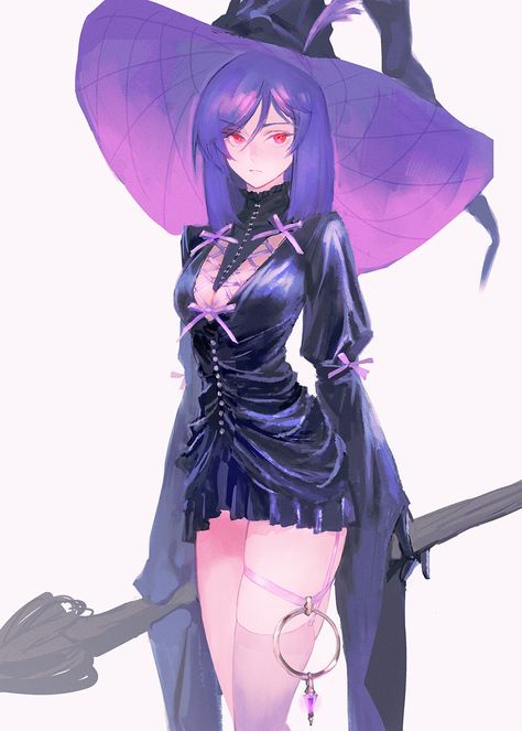 HDL on Twitter: "purple magic… " Anime Witch Drawing, Witch Anime Art, Anime Witch Art, Purple Character Design, Witch Oc Female, Tieria Erde, Witch Girl Art, Black And Purple Hair, Purple Characters