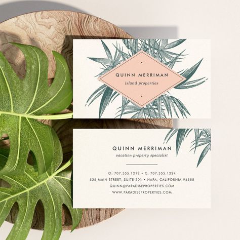 Tropical Palm Frond Business Card - business card Business Card Stands, Business Card Books, Vacation Rental Host, Host Tips, Real Estate Business Card, Photo Business Cards, Starting A New Business, Floral Business Cards, Floral Business