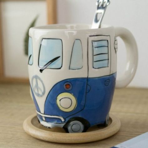 Vanagon Hand Painted Ceramic Coffee Mugs Road Trip Coffee, Hippie Van, Retro Campers, Van Design, Umbrellas Parasols, Camping Car, Retro Cars, Vw Bus, Cups And Mugs