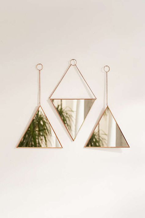 Triangle Mirror, Spiegel Diy, Wall Hanging Decorations, Mirror Wall Hanging, Kabinet Dapur, Sleep Sanctuary, Cute Dorm Rooms, Hanging Decorations, Decor Guide