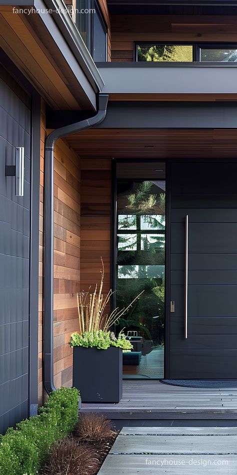 The affordable entry door makeover uses creative and stylish solutions to transform your front door with vibrant colors. Front Door Modern Design, Modern Exterior Doors Front Entry, Entry Door Makeover, Black Modern Front Door, Entry Door Ideas, Modern Front Door Ideas, Front Door Landscaping, Front Entry Door, Unique Front Doors