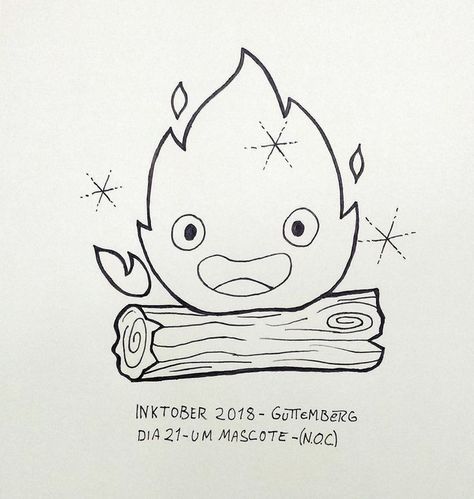 How To Draw Calcifer, Calcifer Drawing Easy, Calcifer Dessin, Calcifer Embroidery, Calcifer Drawing, Calcifer Art, Calcifer Tattoo, Hayao Miyazaki Art, Castle Tattoo