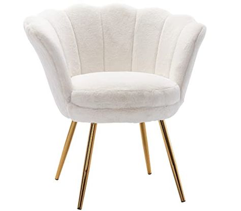 chairus Living Room Chair, Faux Fur Mid Century Modern Retro Leisure Accent Chair with Golden Metal Legs, Vanity Chair for Bedroom Dresser, Upholstered Guest Chair(Soft White) Gold Themed Bedroom, Cute Vanity, Desk Chair Comfy, Gold Bedroom Decor, Accent Chair Bedroom, Chair For Living Room, Gold Bedroom, Velvet Accent Chair, Vanity Chair