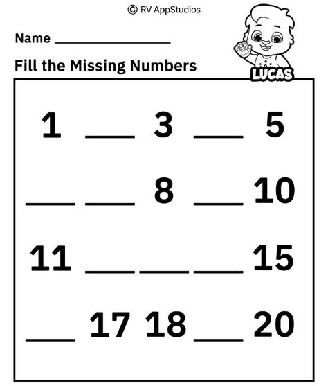 Master counting from 1-20 with Fill the Missing Numbers worksheets. It's FREE to download and PRINT. It is easier for kids to learn counting in this way. Missing number worksheets are best to teach kids counting numbers. Teachers and parents can use it as an assessment sheet to know where the child needs assistance in learning. #rvappstudios #learningnumbers #prekactivities #teachingresources #educationalresources Missing Numbers 1-20, Missing Number Worksheets, Kids Learning Numbers, Abc Printable, Kids Counting, Free Printable Alphabet Worksheets, Number Worksheet, Printable Worksheets For Kids, Numbers Worksheets