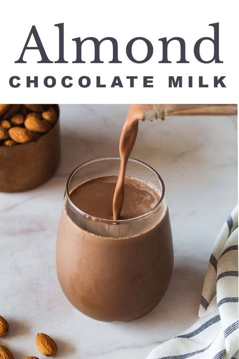 This healthy homemade chocolate almond milk is easy to make and requires just a few simple ingredients. It is vegan, free of refined sweeteners and paleo, and whole-30 approved. Homemade Vegan Chocolate Milk tastes just as delicious as the indulgent dairy version! Have it served as hot cocoa or chilled. Milk Chocolate Recipe, Healthy Chocolate Milk, Healthy Milk Recipes, Almond Milk Drinks, Homemade Vegan Chocolate, Vegan Milk Chocolate, Homemade Soy Milk, Almond Milk Recipe, Almond Cow