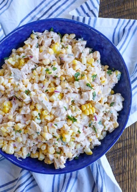 Street Corn Chicken Salad - Barefeet in the Kitchen Chicken Salad Recipe With Corn, Elite Corn Chicken Salad, Elote Corn Chicken Salad, Chicken Salad With Corn, Elote Chicken Salad, Corn And Chicken Recipes, Chicken And Corn Salad, Mexican Street Corn Chicken Salad, Street Corn Chicken Salad