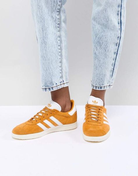 Adidas Originals adidas Originals Gazelle Sneakers In Mustard Yellow Adidas Gazelle Outfit, Chunky Platform Sneakers, Yellow Adidas, Sneaker Outfits, Adidas Originals Gazelle, Yellow Sneakers, White Sneakers Women, Yellow Shoes, Adidas Gazelle Sneaker