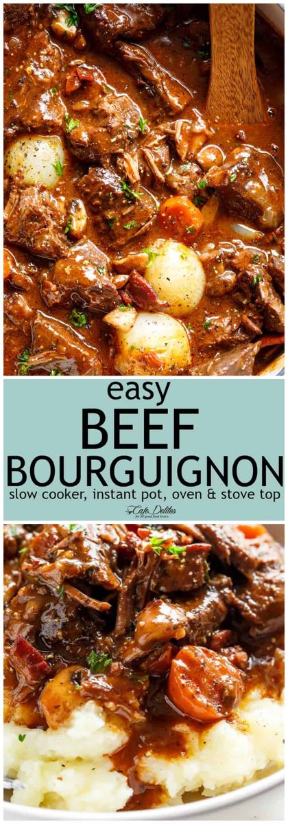 Beef Bourguignon (Julia Child Recipe) Beef Bourguignon Slow Cooker, Easy Beef Bourguignon, Quick Slow Cooker Meals, Beef Bourguignon Recipe, Dinner Beef, Crockpot Recipes Beef Stew, Beef Steak Recipes, Recipes Family, Pot Roast Slow Cooker