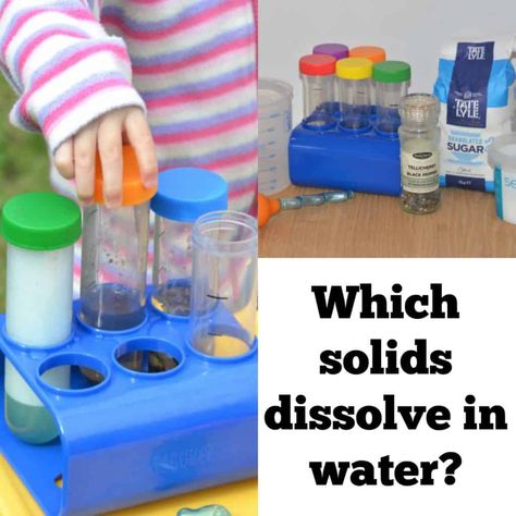 Which solids dissolve in water #whichsolidsdissolveinwater #simplescience #easyscience #scienceforkids Early Years Science, Pre-k Science, Cool Science, Science Experiments For Kids, Preschool Science Activities, Experiments For Kids, Kid Science, Kid Experiments, Kids Science