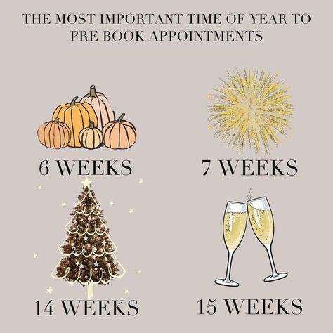 𝐓𝐀𝐍𝐒𝐘𝐁𝐄𝐀𝐔𝐓𝐘 on Instagram: "Pre Book season is here & the countdowns are on! 🤩🍂❄️🥂 For regulars who are in every 3/4 weeks, all of these events are only a couple of appointments away. If anyone is wanting appointments please ensure you book in advance to avoid the risk of not getting in (only 2 or 3 spaces remaining for Christmas week). Hate when I have to turn people away😟🫶🏼 Drop me a message or click the book now button to book your appointments. @laurenbarker_aesthetics for pi Holiday Booking Salon, Holiday Appointment Salons, Book Your Holiday Appointments Hair, Holiday Appointments Available, Prebook Your Holiday Appointments, Book Your Christmas Hair Appointment, Beauty Salon Instagram Posts, Holiday Hair Appointment Reminder, Pre Booking Appointments Salon