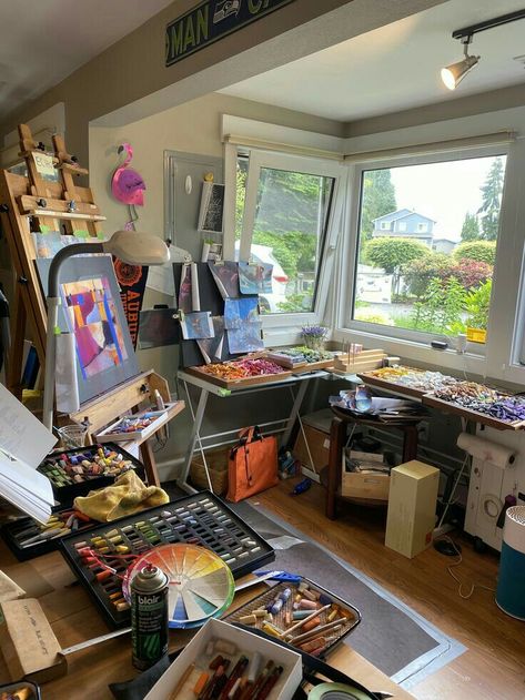 Dream Art Room, Vibrant Paintings, Art Studio Space, Draw Painting, Art Studio Room, Art Studio Design, Art Studio At Home, Studio Organization, Dream Studio