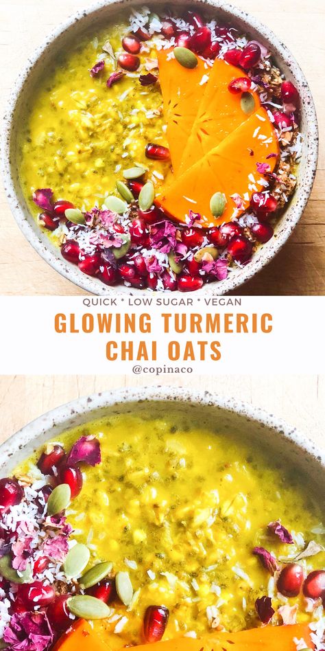 These Easy Vegan Turmeric Chai oats that are essentially the coziest thing in the world. I love anti-inflammatory and immune boosting turmeric in these cold months as the weather starts to shift. It’s something that’s an easy, affordable way to boost your diet and add some color to your days. I recently became obsessed with the flavor of turmeric with some chai spice blend and had to share this easy breakfast recipe with you. Immune Boosting Breakfast, Tcm Breakfast, Chai Spice Blend, Vegan Oats, Stovetop Recipes, Oatmeal Ideas, Plant Based Recipes Breakfast, Breakfast Inspiration, Easy Breakfast Recipe