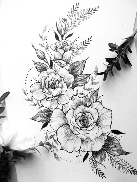 . Floral Sketches Design, Garden Tattoos For Women, Arm Floral Tattoo, Unique Rose Tattoo, Floral Tattoo Designs For Women, Tato Nama, Black And White Flower Tattoo, Floral Arm Tattoo, Simple Flower Tattoo