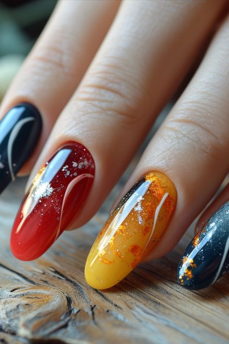 Winter Nail Designs 2024 Frosty Nails, Nail Designs Acrylic, Yellow Nail Designs, Sunset Nails, Chic Manicure, Cute Summer Nail Designs, Yellow Nail, Halloween Press On Nails, Elegant Halloween