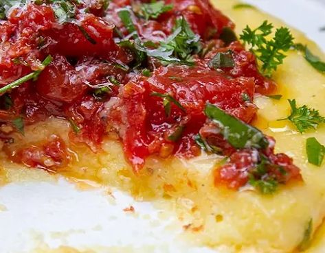 Baked Polenta, Italian Recipes Authentic, Authentic Italian, Roasted Tomatoes, Polenta, Skillet, Italian Recipes, Feta, Tomatoes