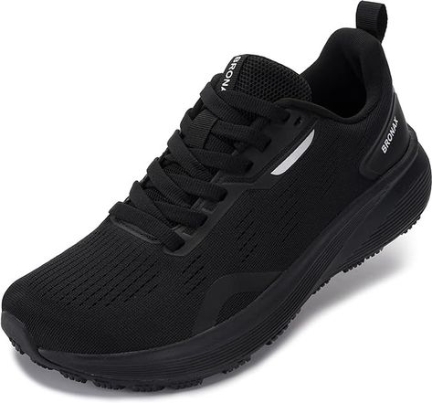 Amazon.com | BRONAX Wide Tennis Shoes for Women Lace up Round Toe Comfortable Stylish Size 8w Athletic Gym Lightweight Sneakers Female Training All Black 39 | Tennis & Racquet Sports Sporty Black Tennis Running Shoes, Black Synthetic Tennis Sneakers, Black Non-slip Sports Running Shoes, Black Moisture-wicking Sneakers For Training, Black Non-slip Training Sneakers, Black Tennis Shoes, Tennis Sneakers, Racquet Sports, Tennis Racquet