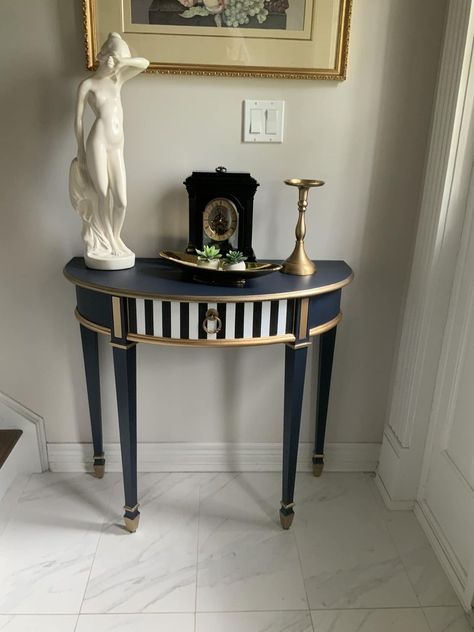 Paint It Beautiful | My latest project for my front hall Hallway Tables, Half Moon Table, Painting Ikea Furniture, Commode Design, Distressed Furniture Painting, Blue Painted Furniture, Blue And White Living Room, Paint Upholstery, Moon Table