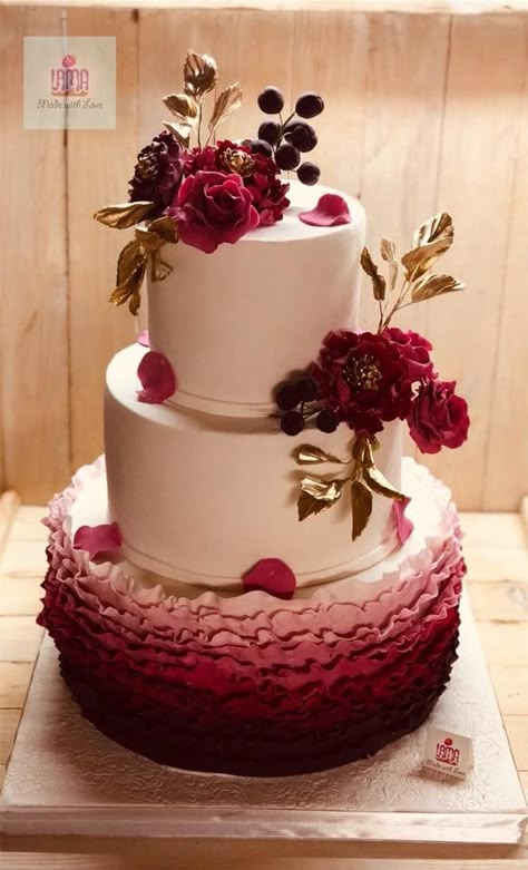 Debut Cakes, Wine Wedding Cake, Ruby Wedding Cake, Debut Cake, Quince Cakes, Anniversary Cake Designs, Graduation Party Desserts, Quince Cake, Ruffle Wedding Cake