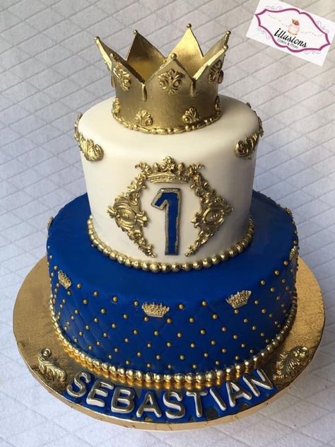 Prince One Year Birthday Party, Prince Cake Ideas, One Year Birthday Cake Boy, Cake For Baby Boy 1 Year, Baby Boy Birthday Cake 1 Year, Prince Theme Cake, Royal Prince Cake, Royal Prince Birthday Theme, Prince Birthday Cake